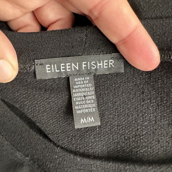 Eileen Fisher Midi Shift Dress Size M Black Minimalist Sustainable Quiet Luxury - Picture 5 of 9